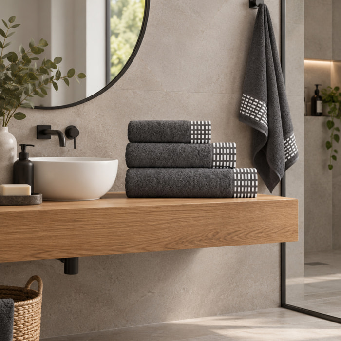 Set de 3 toallas SQUARE - 450 gr/m2 - 30x50+50x90+70x130 cm gris oscuro