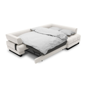 Canapé d'angle droit convertible avec coffre de rangement "Clinton" 5 places en tissu structurel gris clair