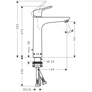 Mitigeur de lavabo 190 avec tirette et vidage chromé Focus