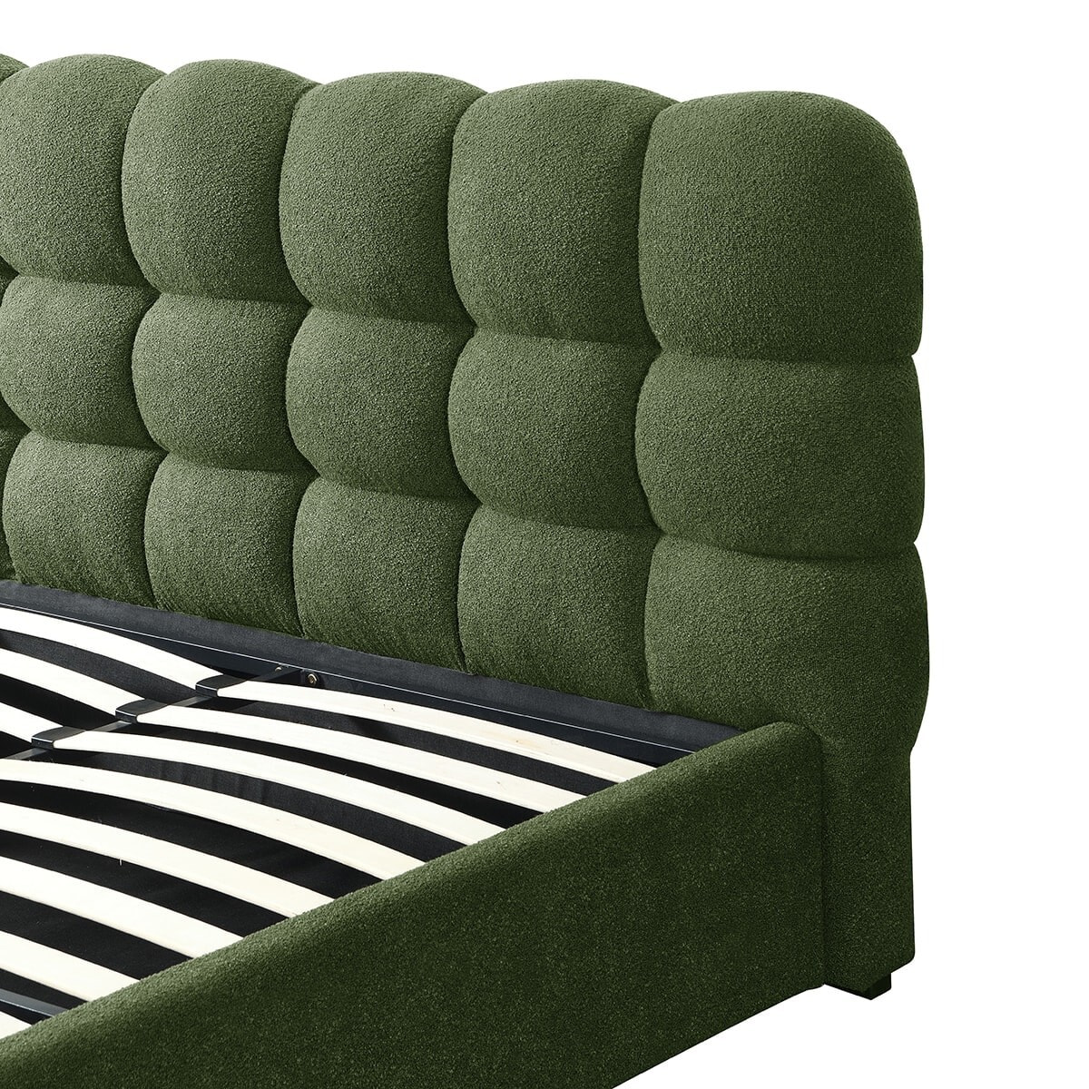 Lit coffre avec tête de lit en tissu bouclé - LOLA