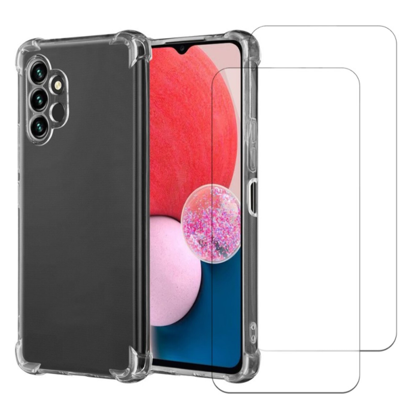 Coque Samsung Galaxy A13 Antichoc coins renforcés Silicone + 2 Vitres en verre trempé Protection écran