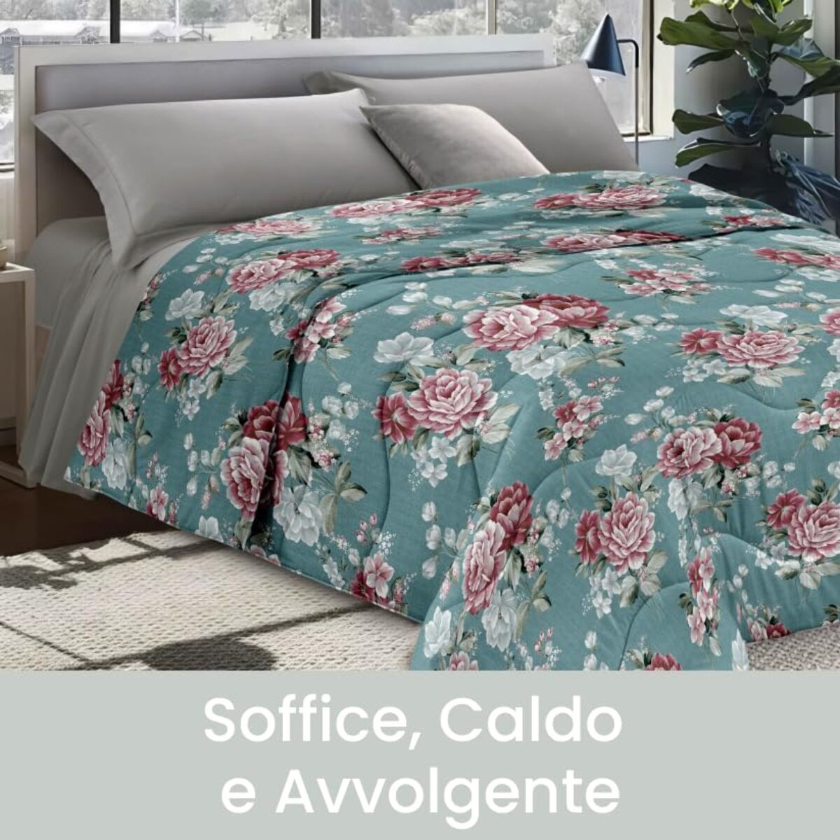 INTRECCI Piumino Matrimoniale, 260 x 260 cm, Piumino Ecologico, Caldo, Invernale, 300 g/m², Anallergico e Antiacaro, Made in Italy, Lavabile in Lavatrice, Soffice, Morbido. Fantasia: Bouquet