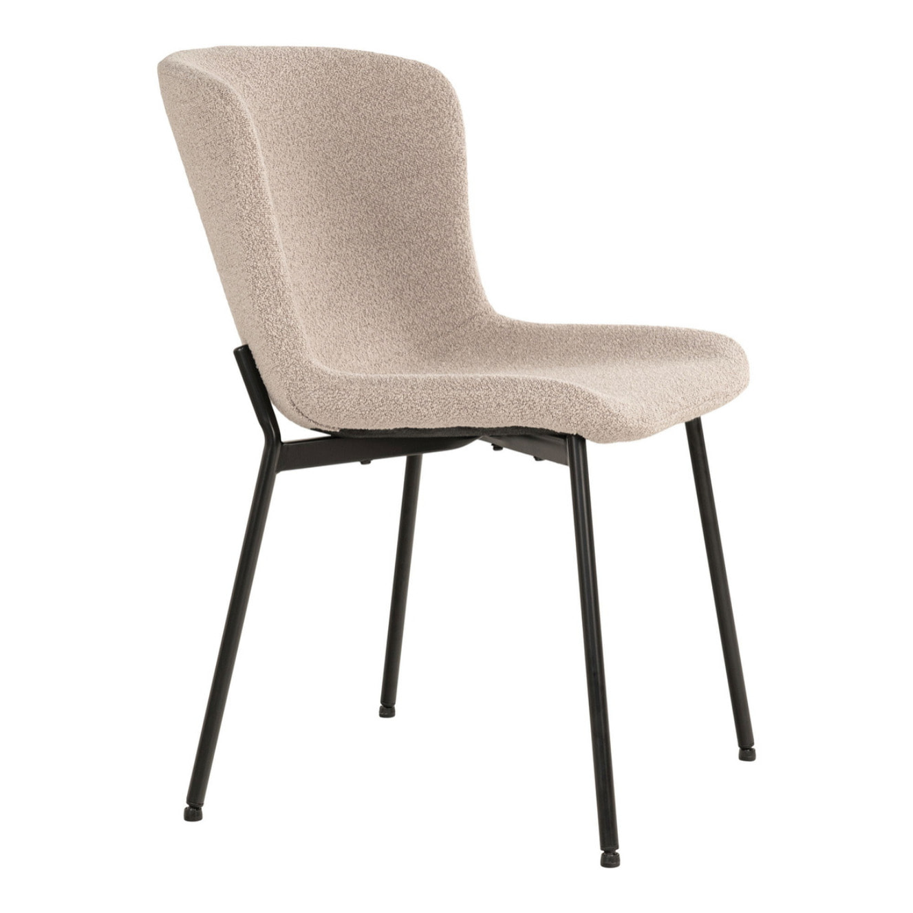 Set 2 sedie da pranzo Maceda in bouclé beige con gambe nere 48x59x83 cm
