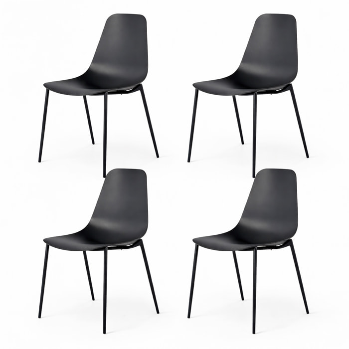 Set 4 Sedie Moderne Con Schienale Ergonomico In Polipropilene E Gambe In Metallo Cucina Sala Da Pranzo Soggiorno Ufficio 87 x 53 x 49 Cm Nero