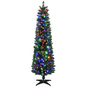 Árbol de Navidad Estrecho con 170 Luces LED Bicolor, 180 cm, Árbol de Navidad de Abeto, 351 Ramas Ignífugas, 11 Modos, 25 Piñas, 25 Bayas Rojas, Mando a Distancia, Estructura de Acero, Verde