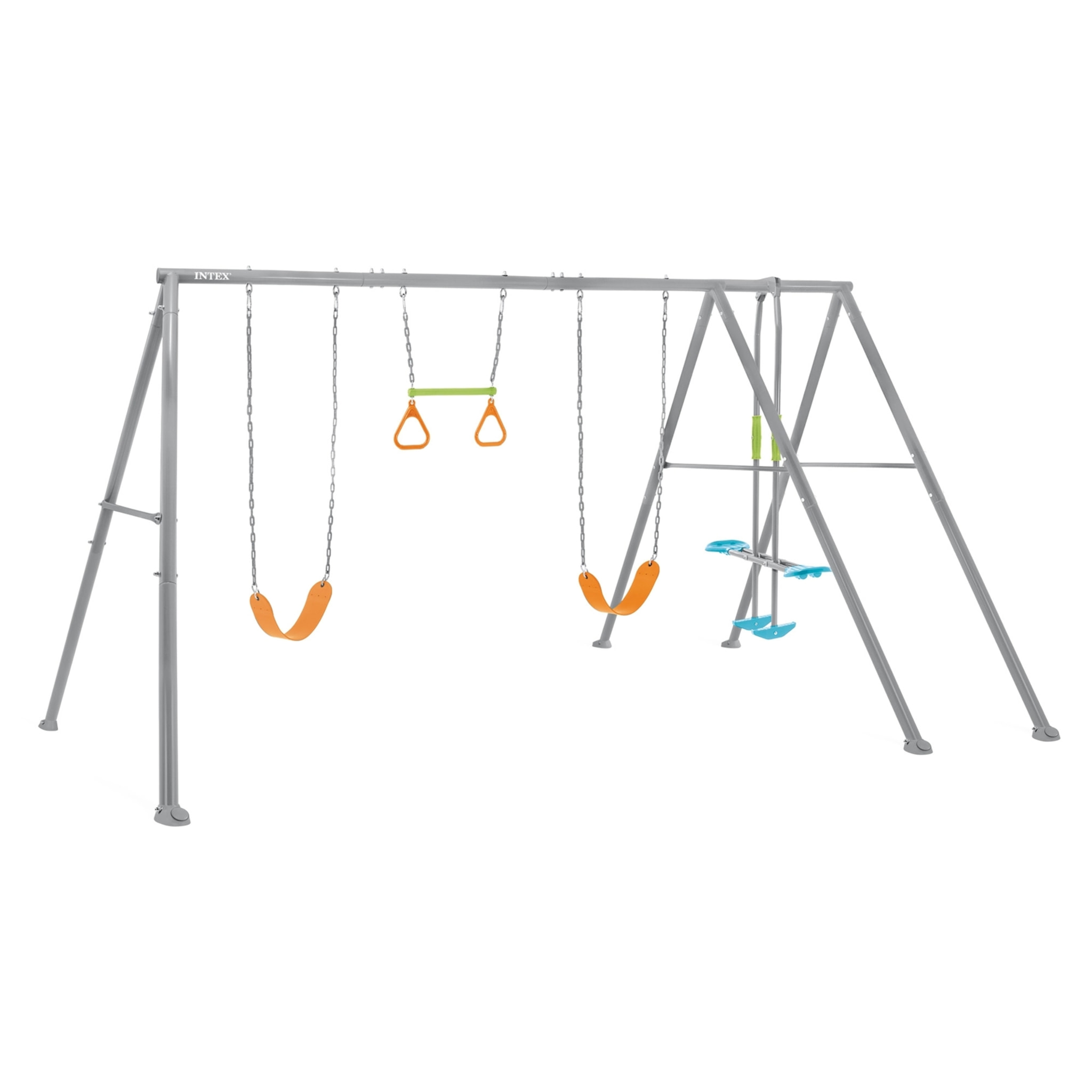 Intex Altalena Swing Set Grigia, Due Seggiolini, Dondolo e Trapezi, 465x249x203 cm