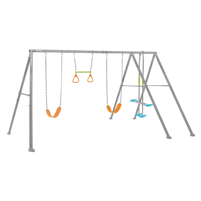 Intex Altalena Swing Set Grigia, Due Seggiolini, Dondolo e Trapezi, 465x249x203 cm