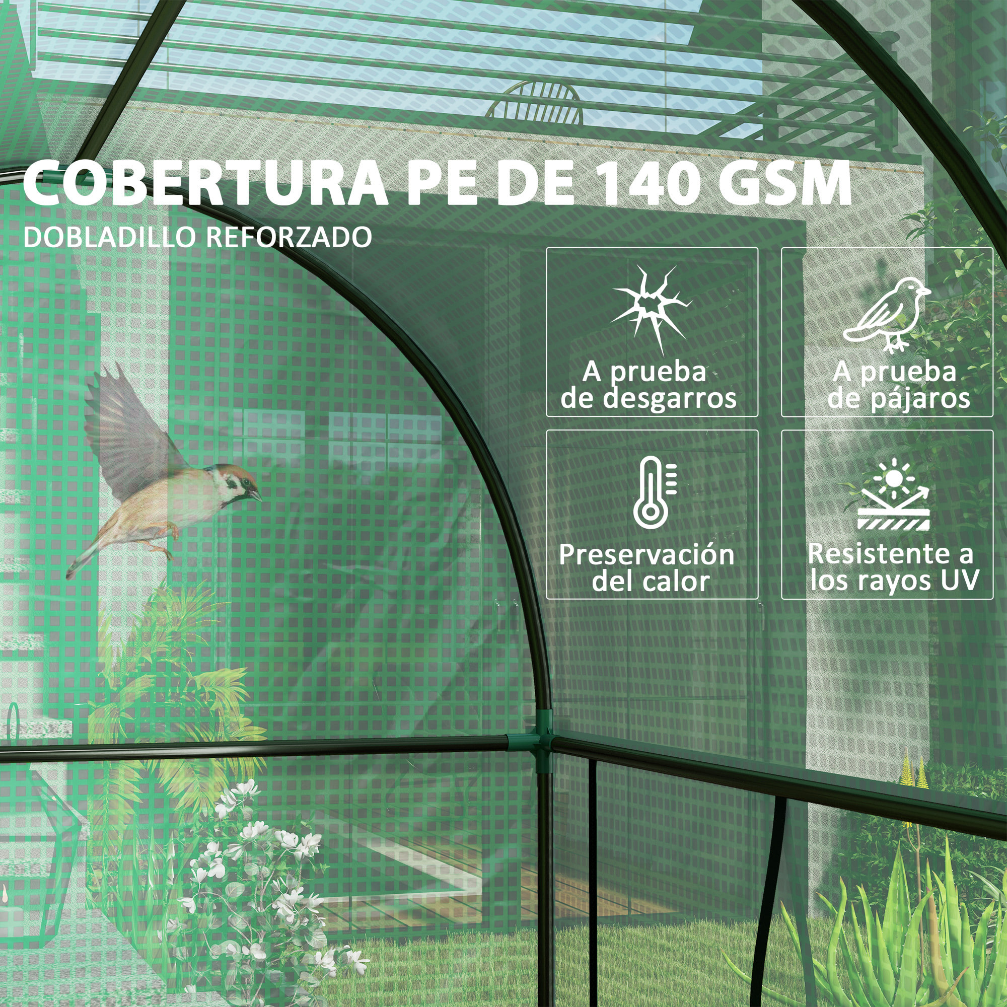 Invernadero de Exterior Invernadero de Jardín con 2 Puertas Enrollables con Cremallera Marco de Acero y Cubierta de PE 140g/m² Anti-UV Impermeable para Plantas Flores 200x100x178 cm Verde