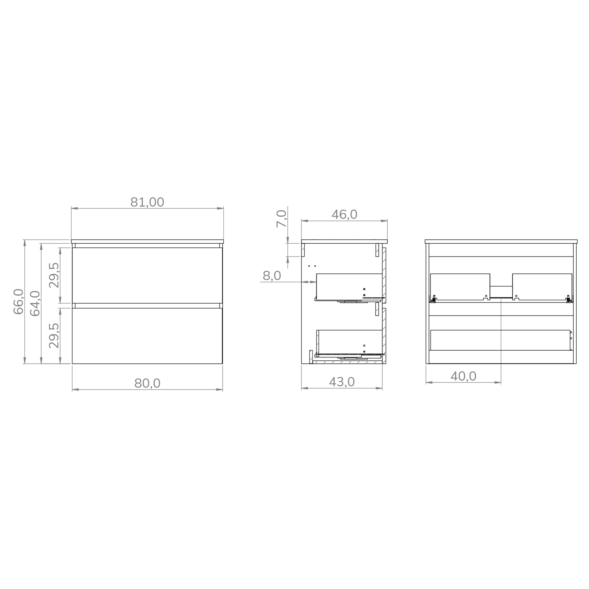 YINU SALLE DE BAIN | 80 CM NOIR - SOLOMON | DEUX TIROIRS | LAVABO ENCASTRÉ | N'INCLUT PAS LE MIROIR | ALDAY