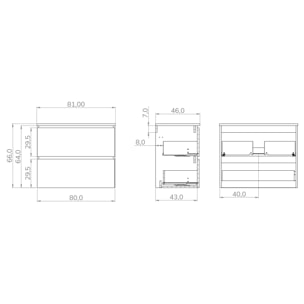 YINU SALLE DE BAIN | 80 CM NOIR - SOLOMON | DEUX TIROIRS | LAVABO ENCASTRÉ | N'INCLUT PAS LE MIROIR | ALDAY