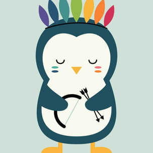 Affiche enfant pingouin Affiche + cadre en bois - Chêne