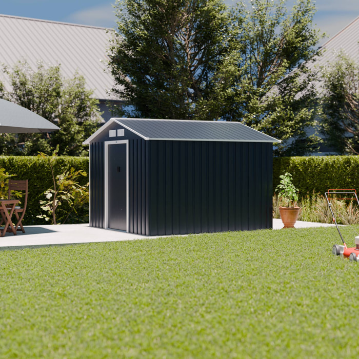 Abri de jardin en métal - Calaisis - 7.06m² gris anthracite et blanc - Cabane à outils avec deux portes coulissantes. kit de fixation sol inclus. maison de rangement. remise