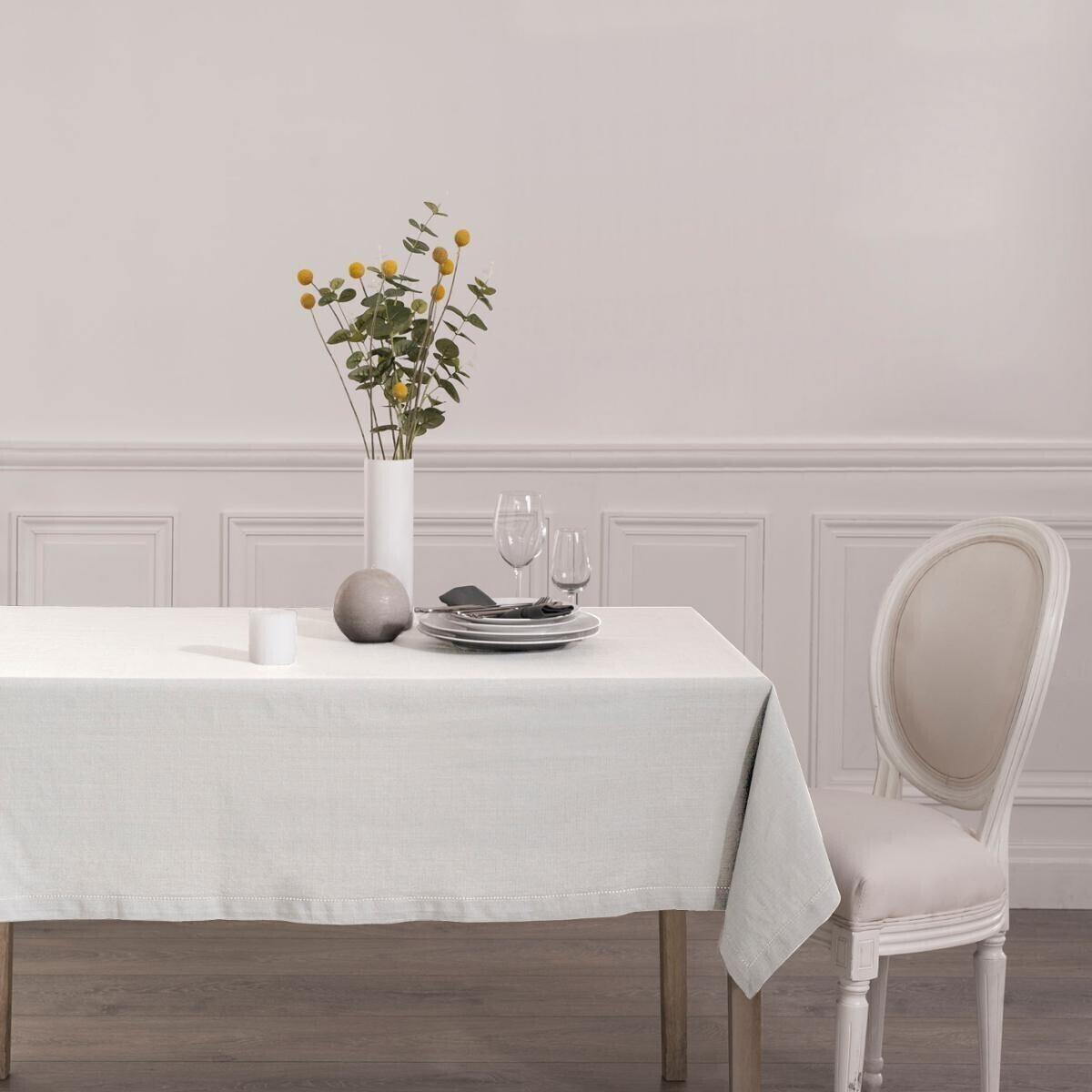Nappe "Jane" - coton chambray - blanc 140x240 cm