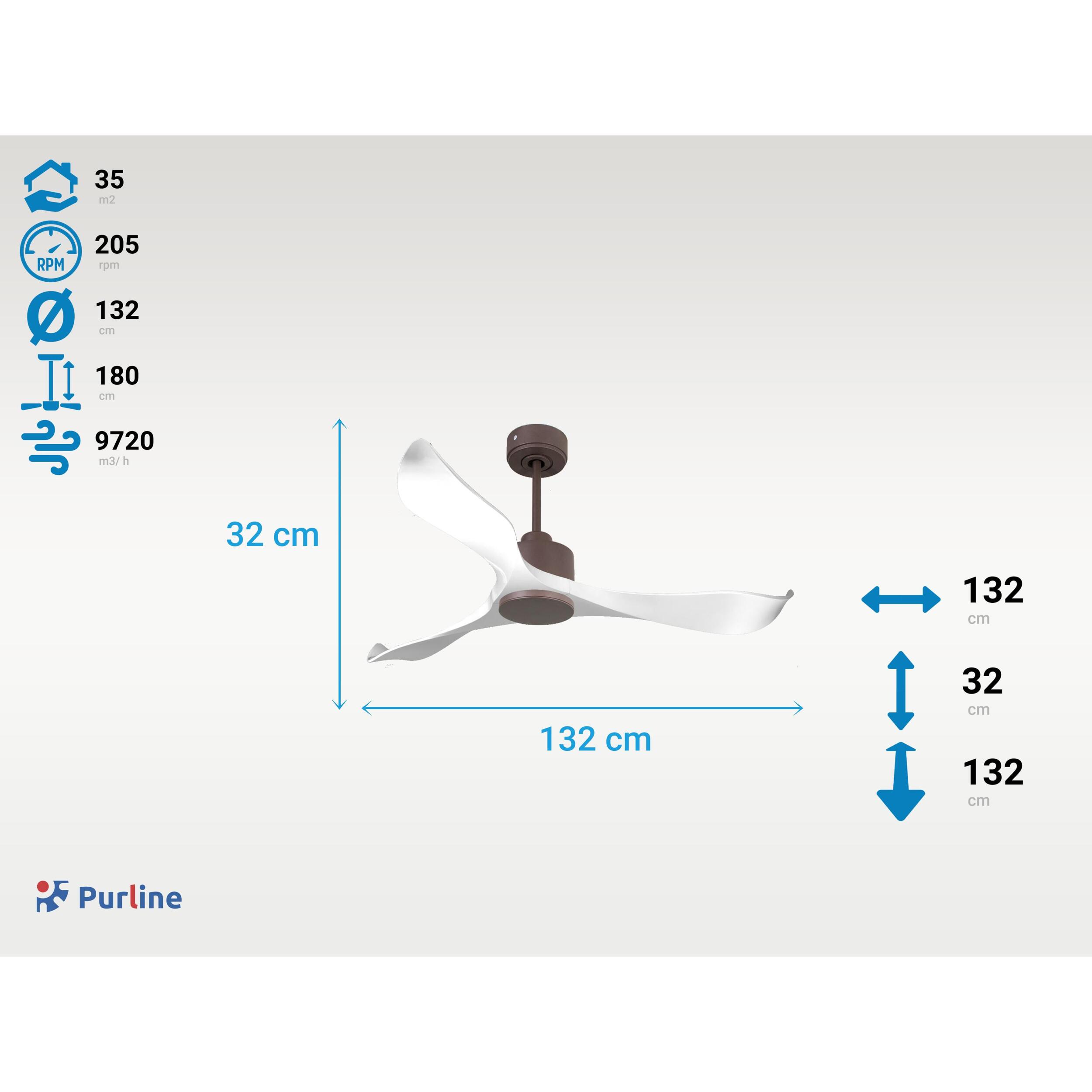 Ventilateur de plafond Réversible  Thermostat Wifi Moteur à courant continu Toits en pente Télécommande Adaptateur 2/3 Lames Hypersilence Mémoire