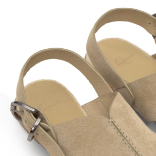 Sandalia plana Philo en serraje con suela de yute cosida a mano