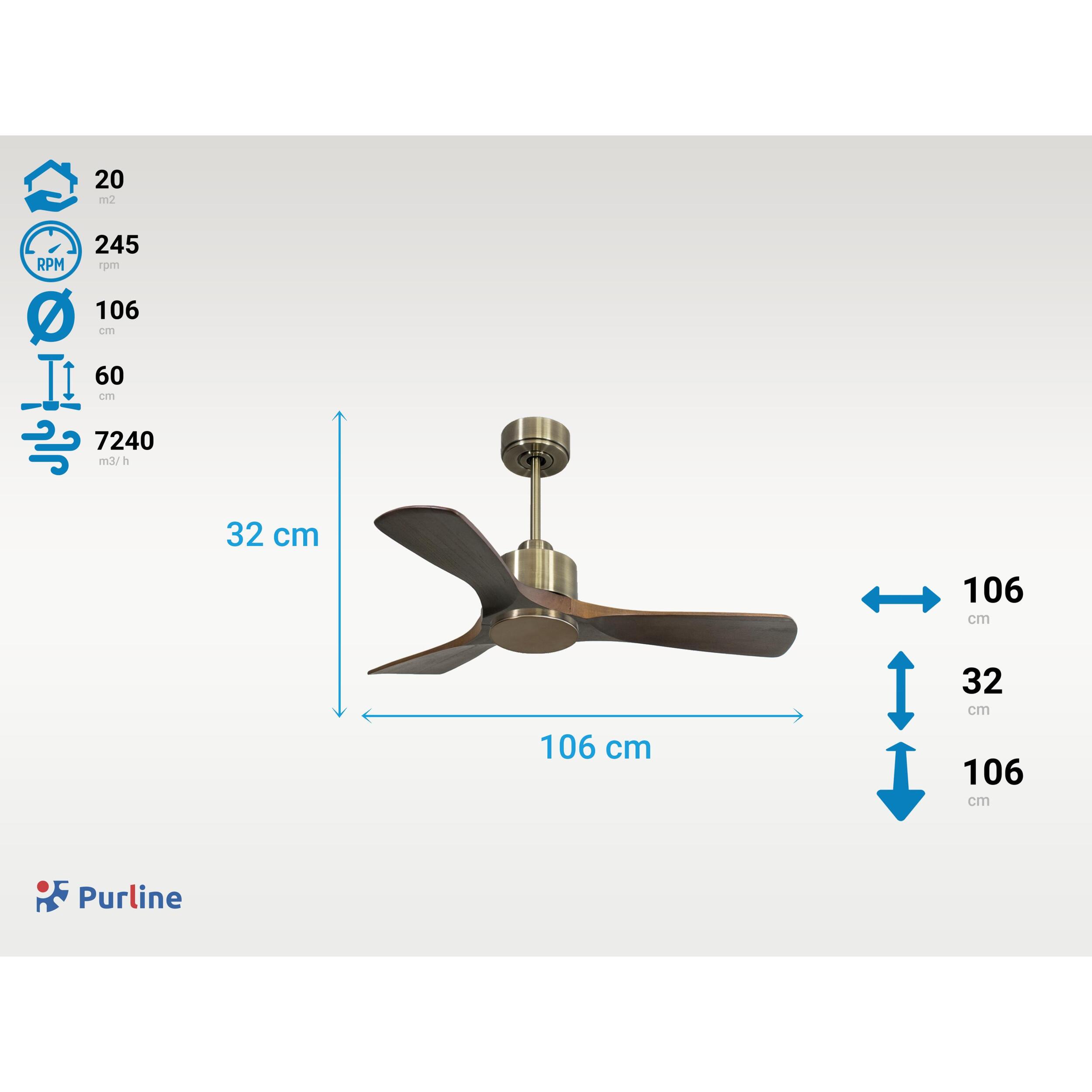 Ventilateur de plafond Réversible  Thermostat Wifi Moteur à courant continu Toits en pente Télécommande Hypersilence Mémoire