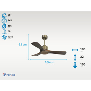 Ventilateur de plafond Réversible  Thermostat Wifi Moteur à courant continu Toits en pente Télécommande Hypersilence Mémoire