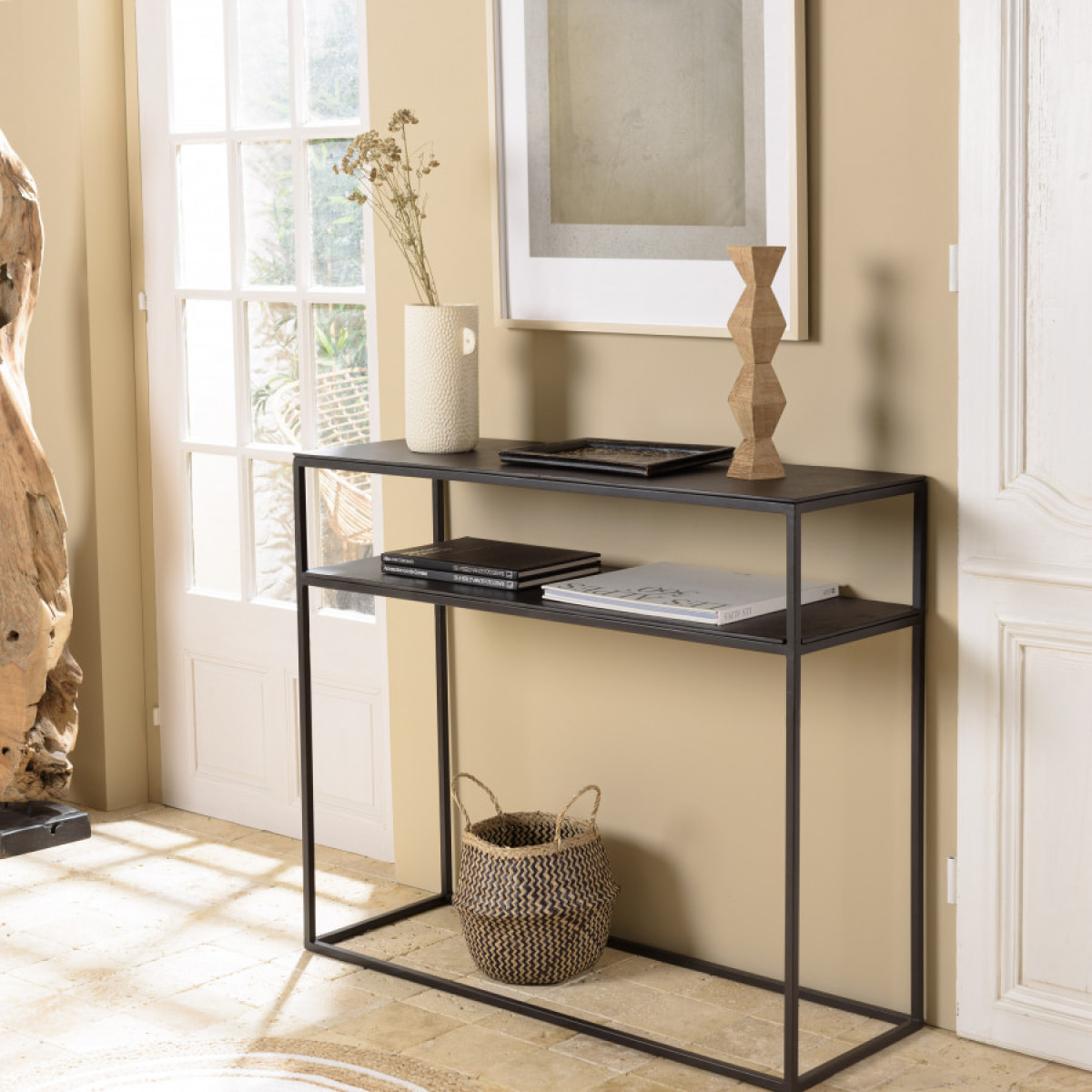 JONAS - Console 100x35cm alumninum noir pieds métal