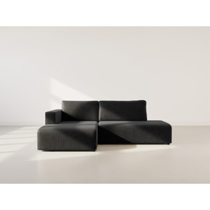 Topaze - canapé d'angle gauche 4 places convertible avec coffre en velours côtelé - Noir