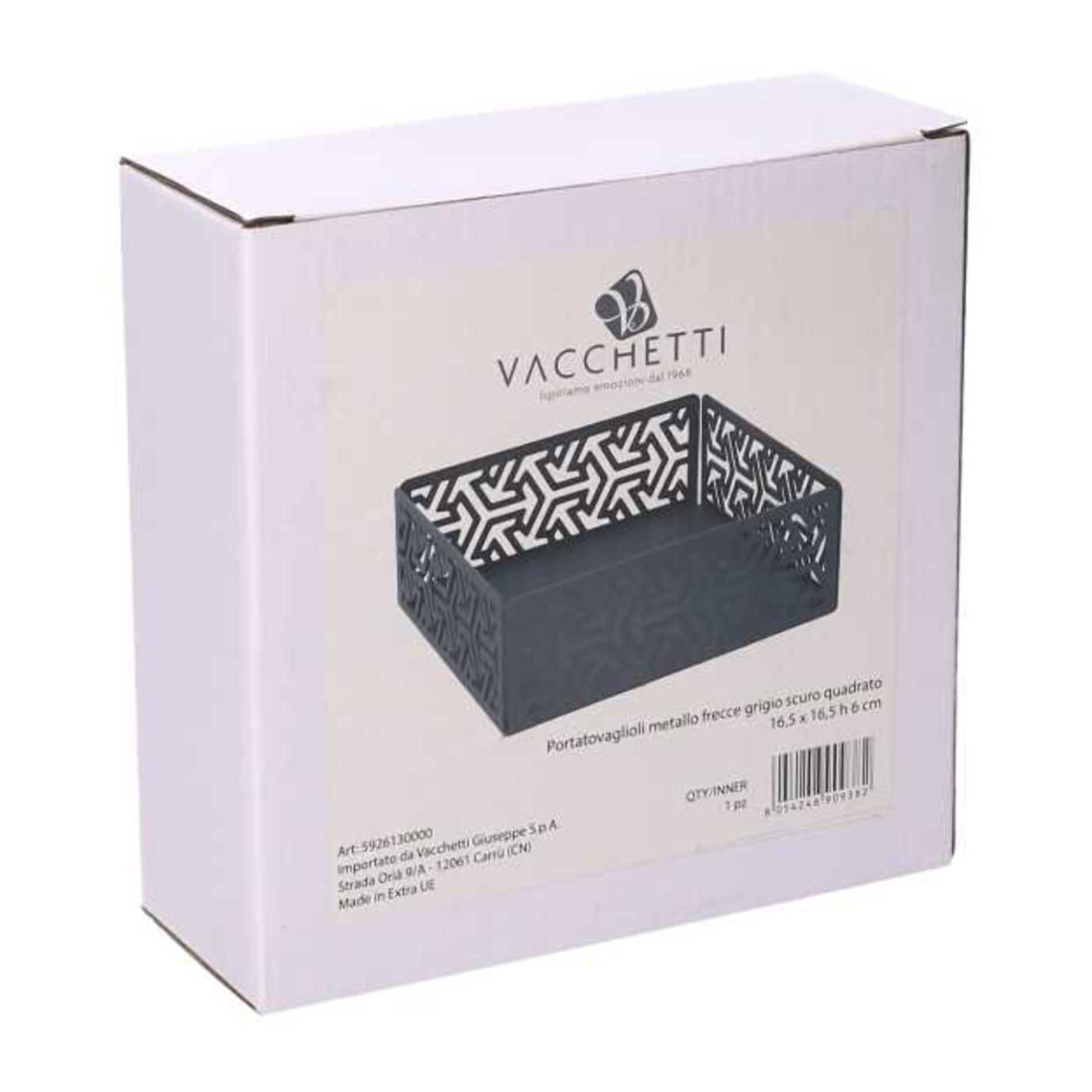 Portatovaglioli in metallo frecce grigio quadrato cm16,5x16,5x6