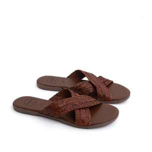 Ciabatta Flat "Woven Cross" in Vera Pelle - CUOIO