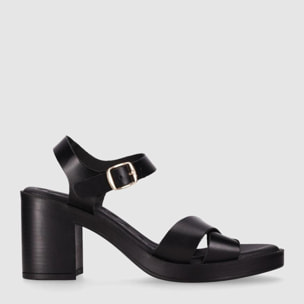 Sandalias de Piel - Negro - Tacón: 8 cm