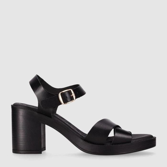 Sandalias de Piel - Negro - Tacón: 8 cm