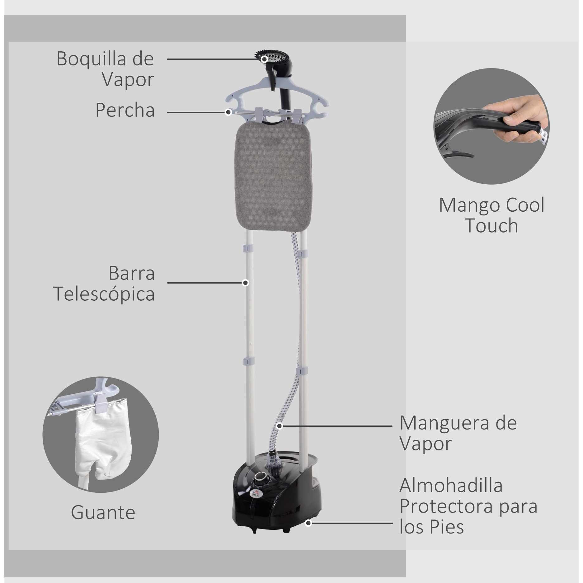Plancha Vertical 1950W 2â‚¬Â¯L Plancha de Vapor Vertical con Temperatura Ajustable en 11 Niveles y Barra Telescópica Centro de Planchado Vertical para Hogar Oficina Negro