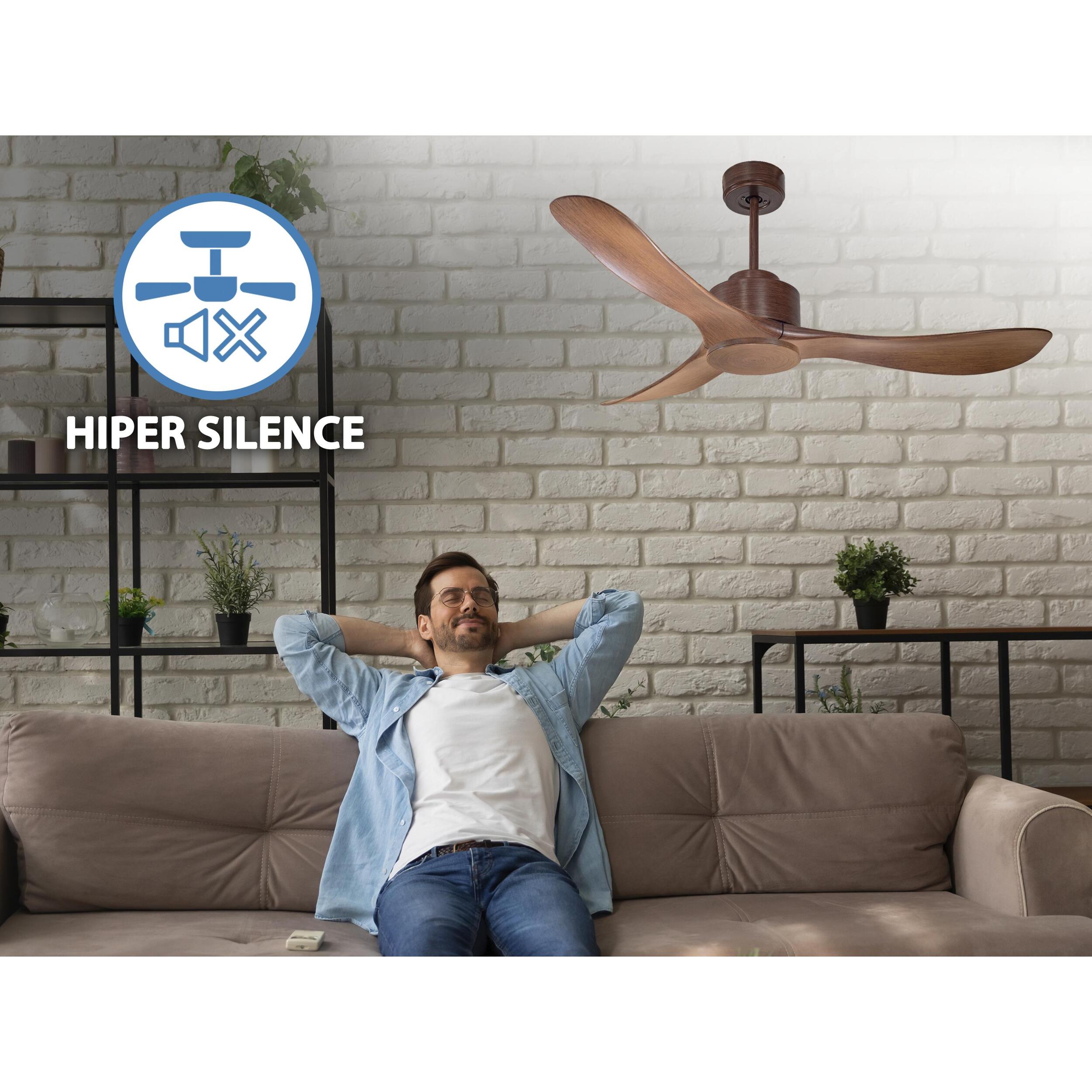Ventilateur de plafond Réversible Lumière  Thermostat Wifi Moteur à courant continu Toits en pente Télécommande Hypersilence Mémoire Shopify Vendible (AUTOMATIQUE) 40   W brun