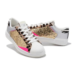 Zapatillas Casual Mujer Court V2 Tennis Basic Glitter Oro / Leo