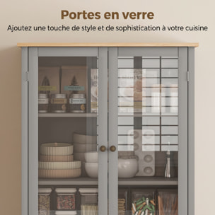 Armoire de cuisine buffet haut 4 portes grand tiroir coulissant dim. 76L x 40l x 182H cm panneaux gris verre