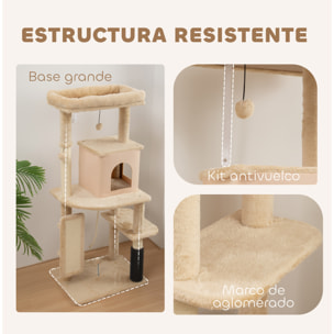 Árbol Rascador para Gatos Grande Altura 132 cm Árbol para Gatos Torre para Gatos con Plataformas Poste con Cepillo Bolas Colgantes y Almohadilla para Rascar Beige