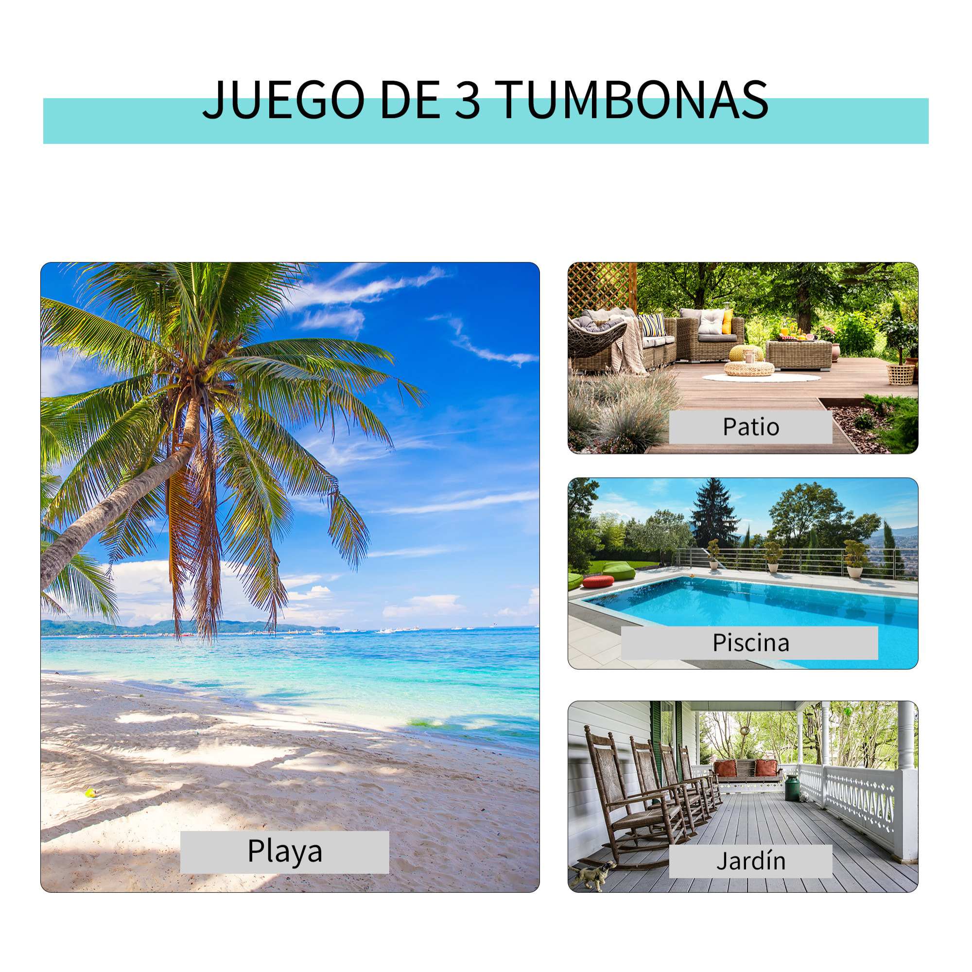 Set de 2 Tumbonas Jardín Exterior con Mesa Auxiliar de Vidrio Templado Tumbonas con Respaldo Reposabrazos para Patio Piscina Terraza Exterior Gris