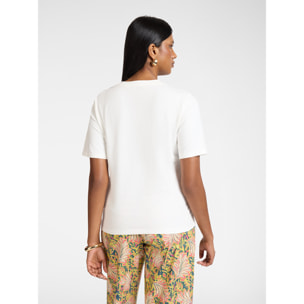 Elena Mirò - Camiseta de algodón con bordado - Blanco