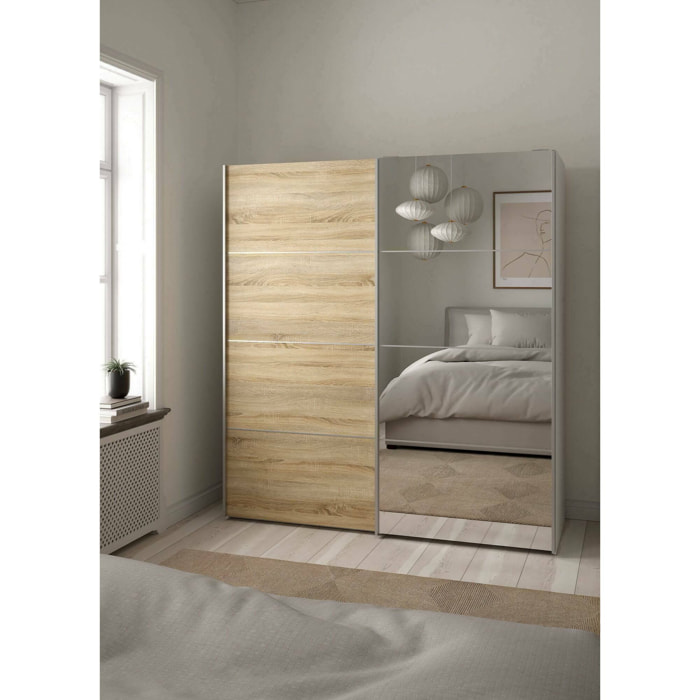 Guardaroba 2 ante Cerreto, Mobile camera da letto, Cabina armadio portabiti, Armadio appendiabiti, 182x64 h202 cm, Quercia e Bianco