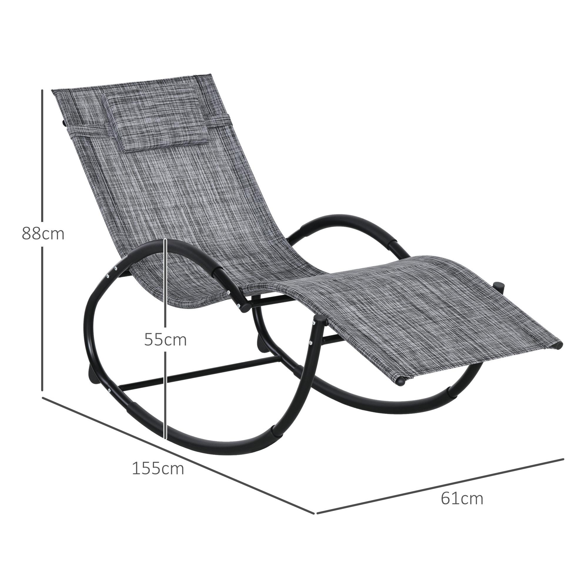 Mecedora de Exterior Tumbona Mecedora con Reposacabezas Reposabrazos y Marco Metálico Carga 120 kg para Interior y Exterior 155x61x88 cm Gris