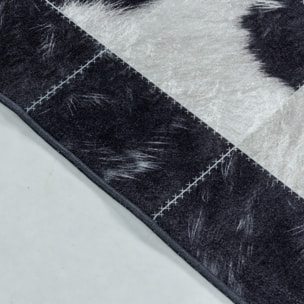 FIESTA - Tapis patchwork imitation peau noir et blanc