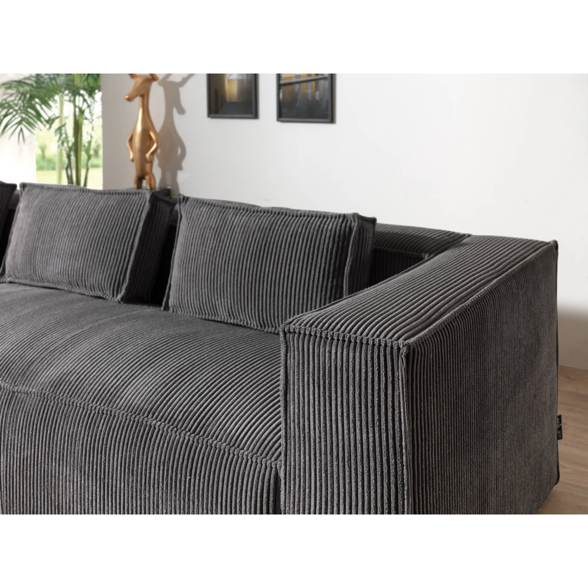 Stella - canapé d'angle gauche en velours côtelé - 4 places - Gris foncé