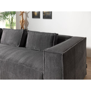 Stella - canapé d'angle gauche en velours côtelé - 4 places - Gris foncé