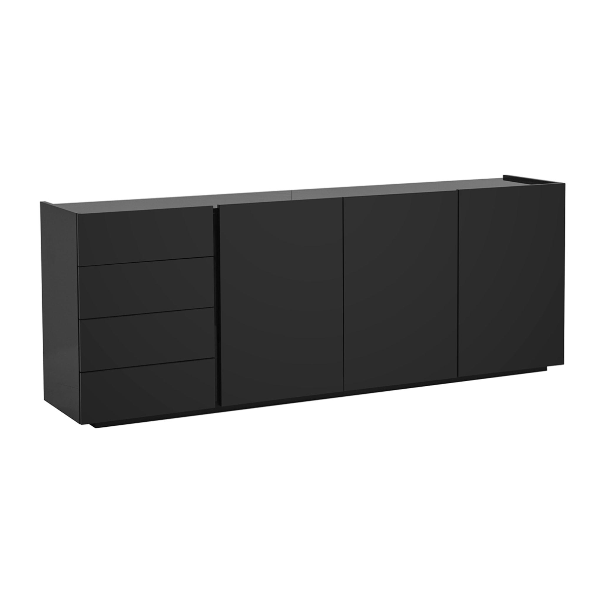Buffet noir laqué brillant 3 portes 4 tiroirs L200 cm ISAURE