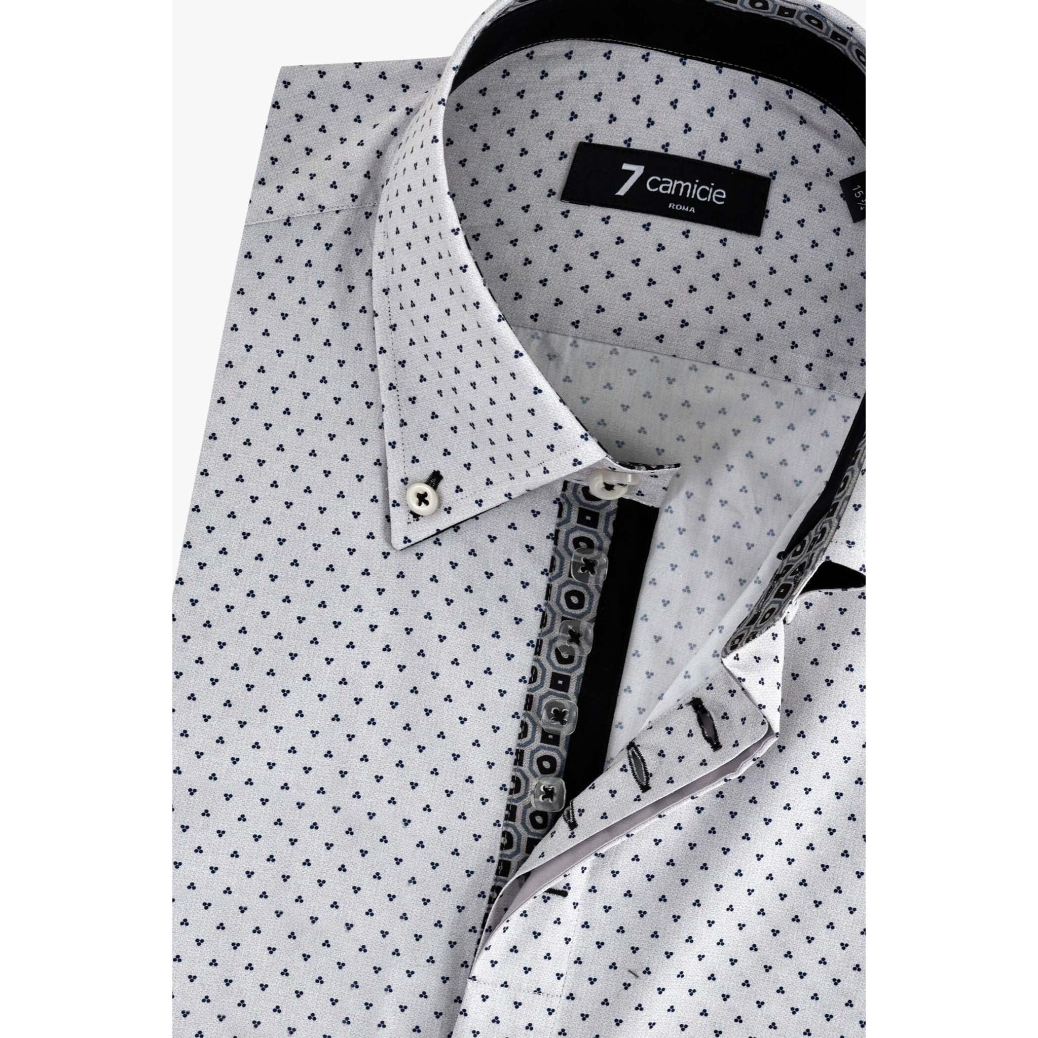 Camicia Uomo 2 Bottoni Button Down Slim Popeline Stampato Grigio/Nero