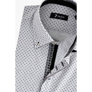 Camicia Uomo 2 Bottoni Button Down Slim Popeline Stampato Grigio/Nero