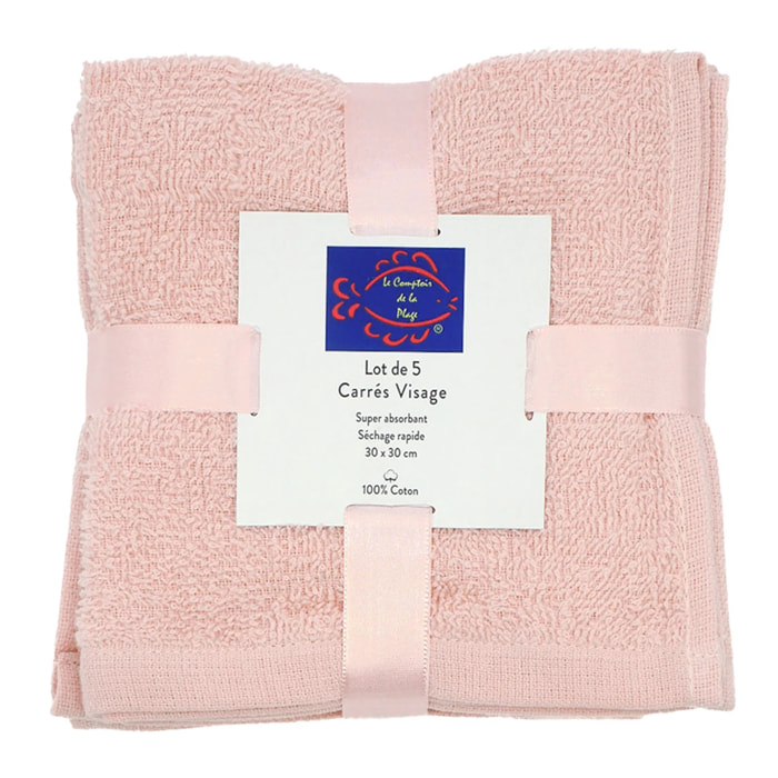 Lot de 5 carrés visage 30x30cm - Rose
