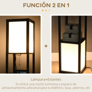 Lámpara de Pie de Madera con Estante de Almacenaje para Bombilla E27 Potencia Máx. 40W Lámpara Moderna para Salón Dormitorio 26x26x156 cm Negro y Blanco