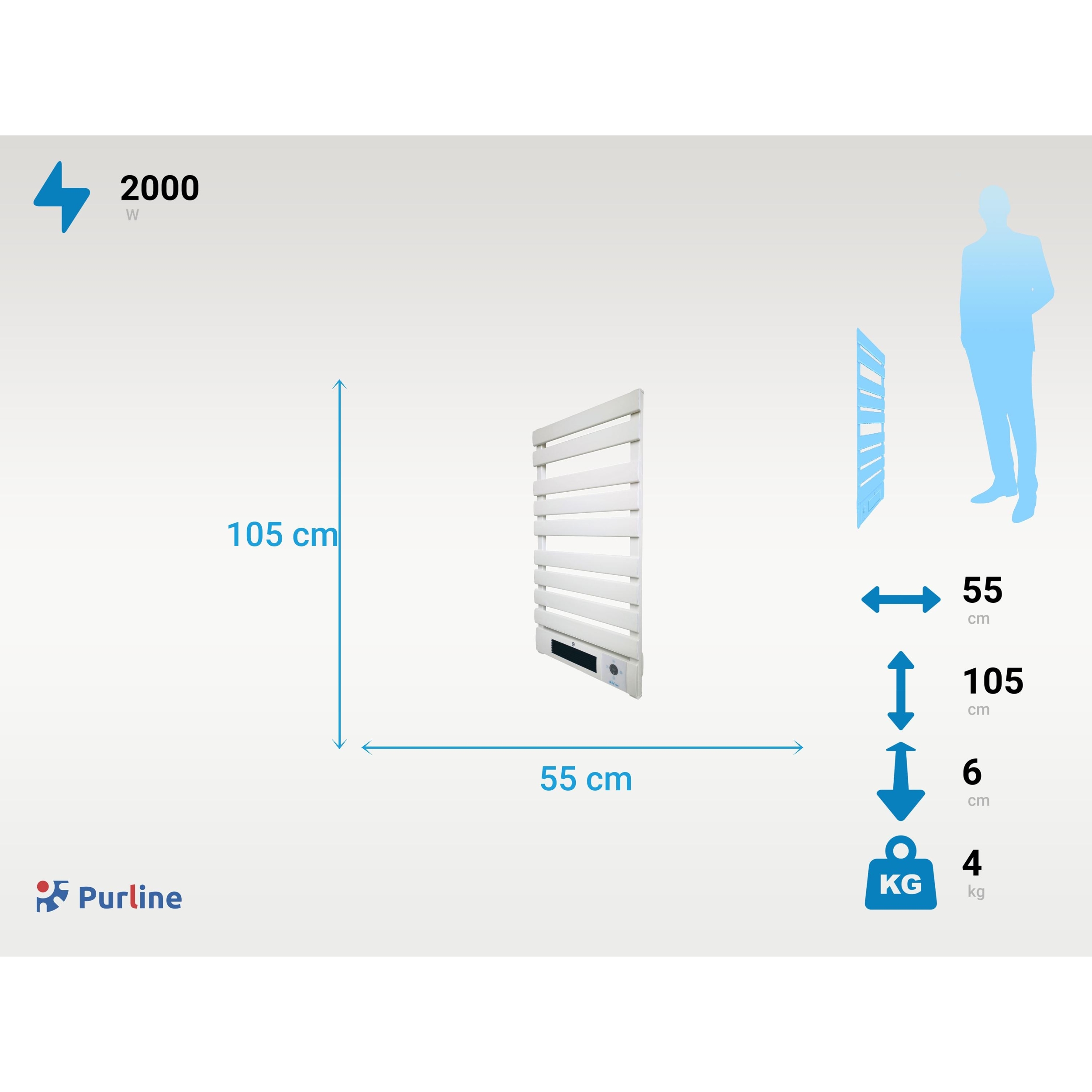 Scaldasalviette elettrico 1500W in alluminio bianco con display a LED