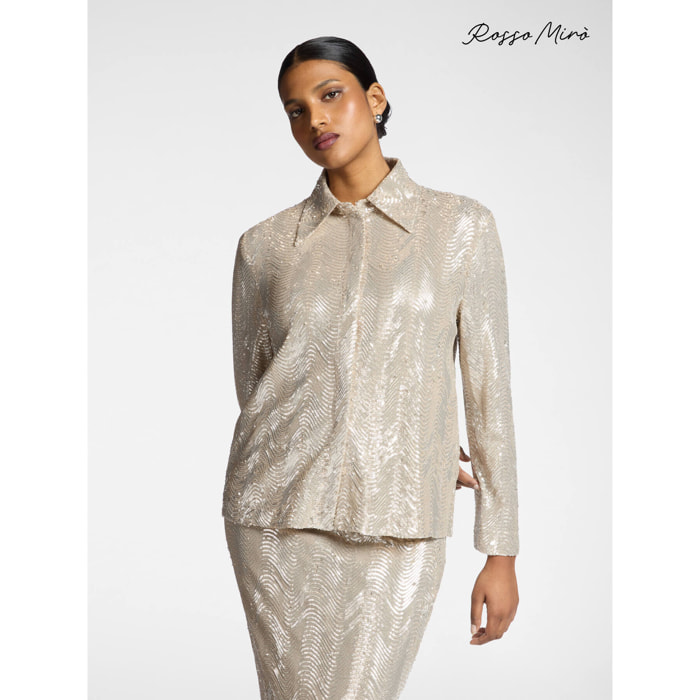 Elena Mirò - Camisa de tul con lentejuelas - Beige