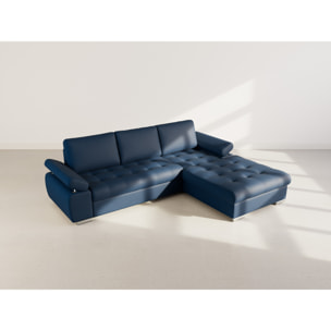 Bianca - Canapé d'angle droit 4 places convertible avec coffre en tissu texturé - Bleu marine