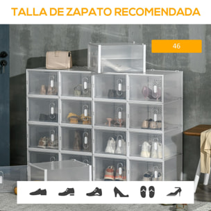 Cajas de Zapatos de Plástico Juego de 18 Organizadores de Almacenamiento Caja Zapatero Apilable Puertas Magnéticas para Aromas para Entrada Pasillo hasta Talla 45 Transparente