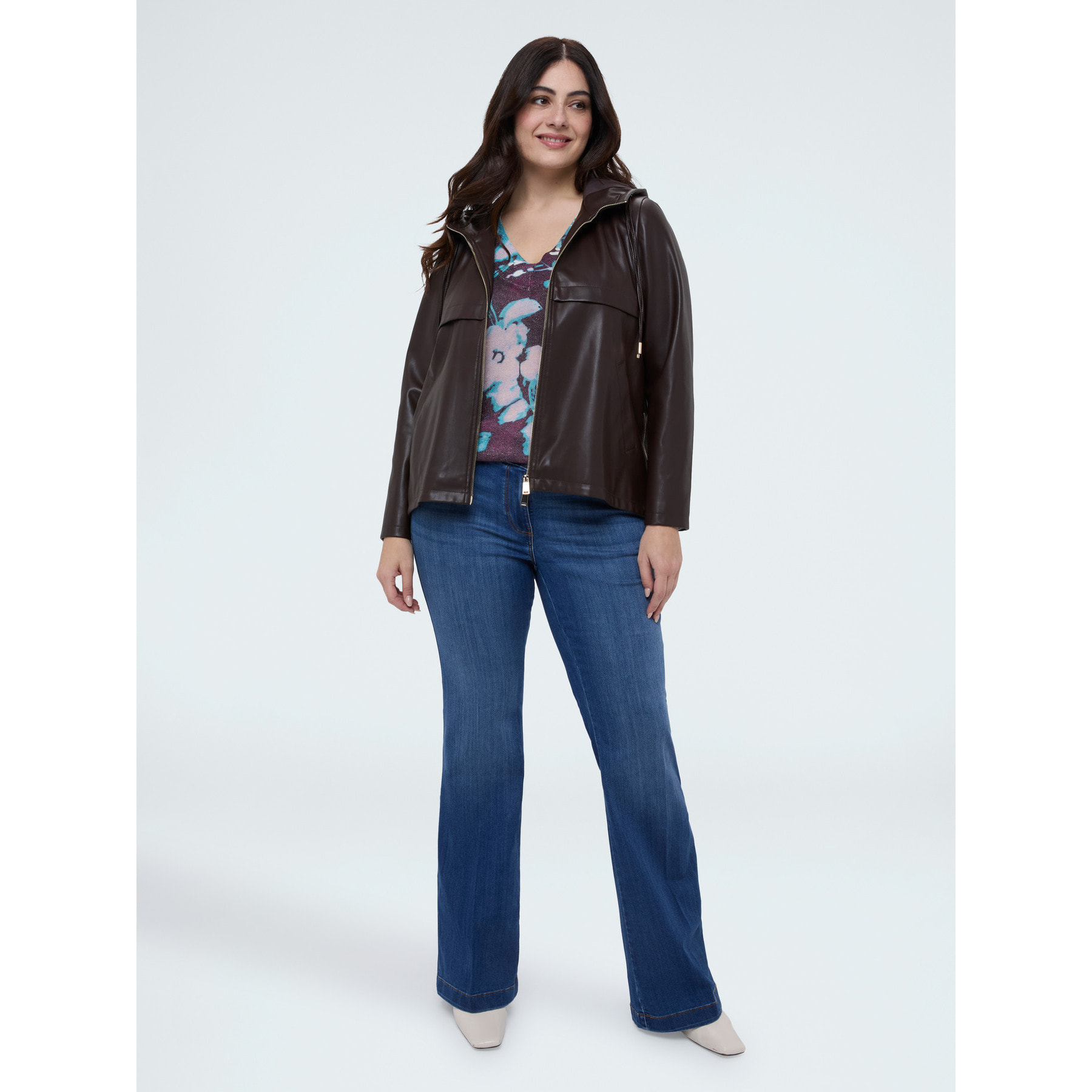 Fiorella Rubino - Giacca biker con cappuccio - Marrone