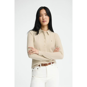 Polo beige a maniche lunghe slim con ricamo Rigby Go